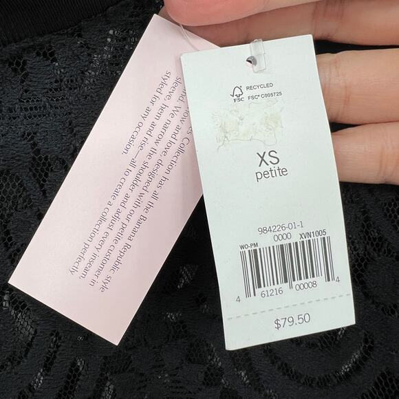 Banana Republic XS Petite NWT Black Scallop Lace Long Sleeve Sweats Blouse Top - Picture 7 of 11